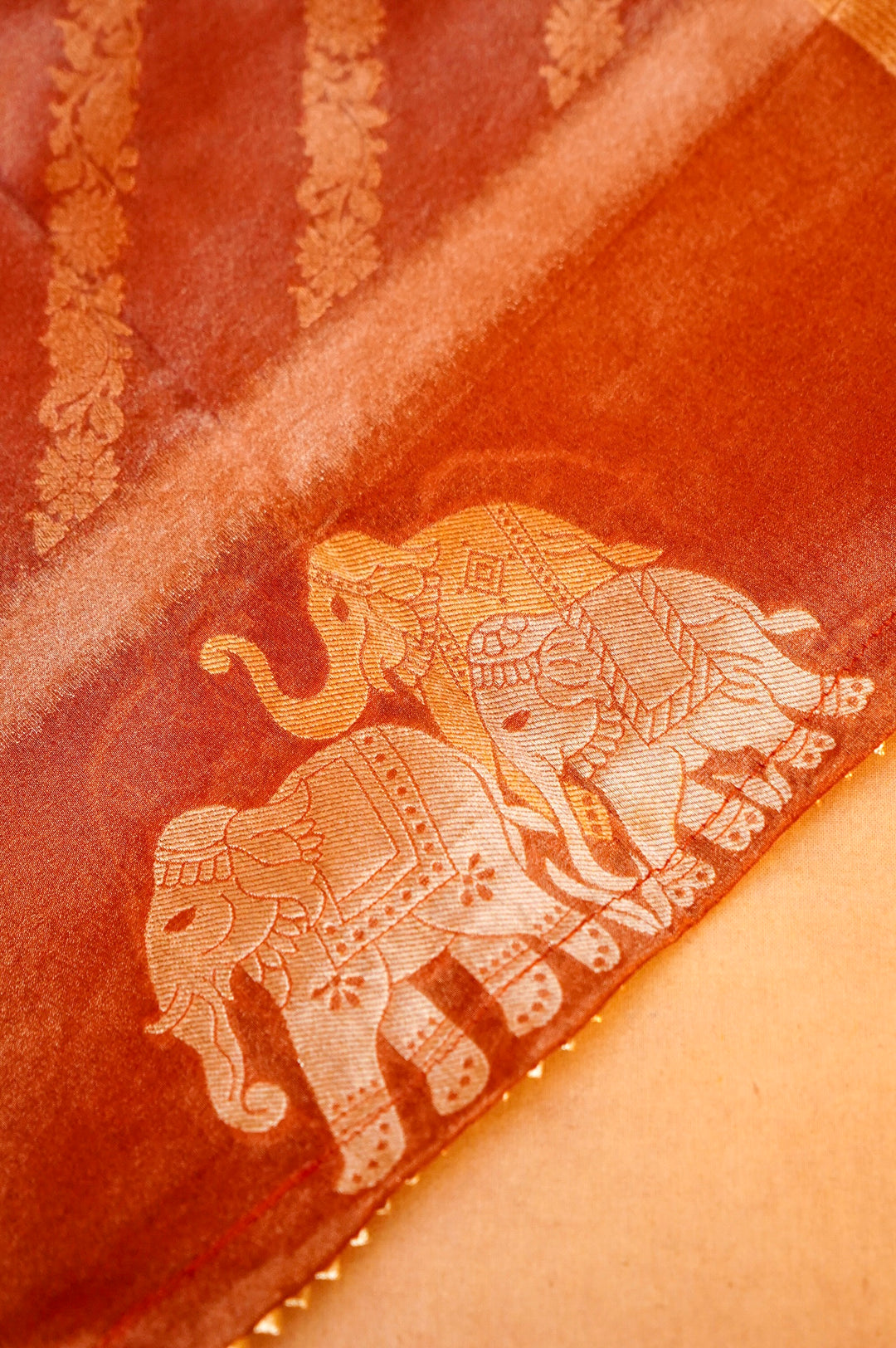 Coffee Brown Banarasi Tissue Silk Saree with Meenakari Jangla Top and Elephant Motif Dupatta