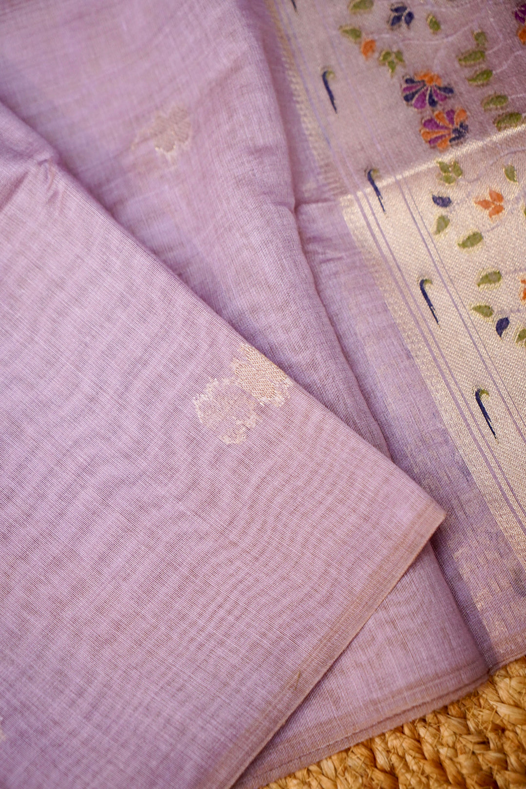 Pure Cotton Unstitched Suit Set – Pastel Lilac &amp; Meenakari Dupatta