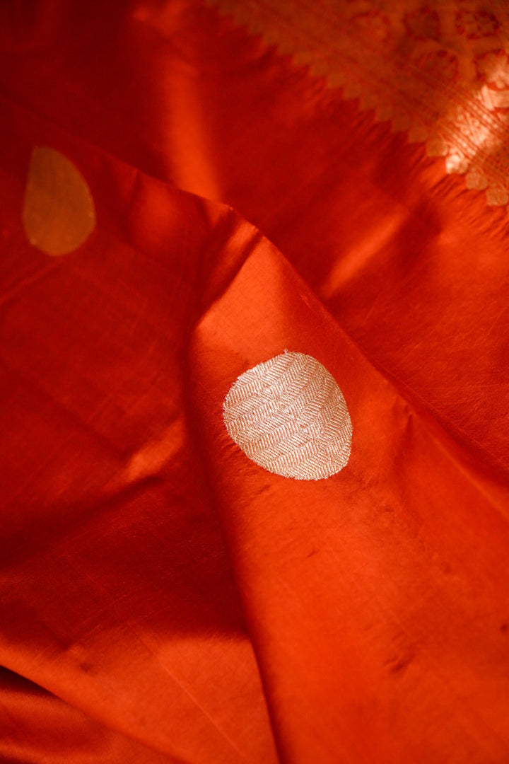 Rust Orange Pure Katan Silk Saree with Gola Boota Designing