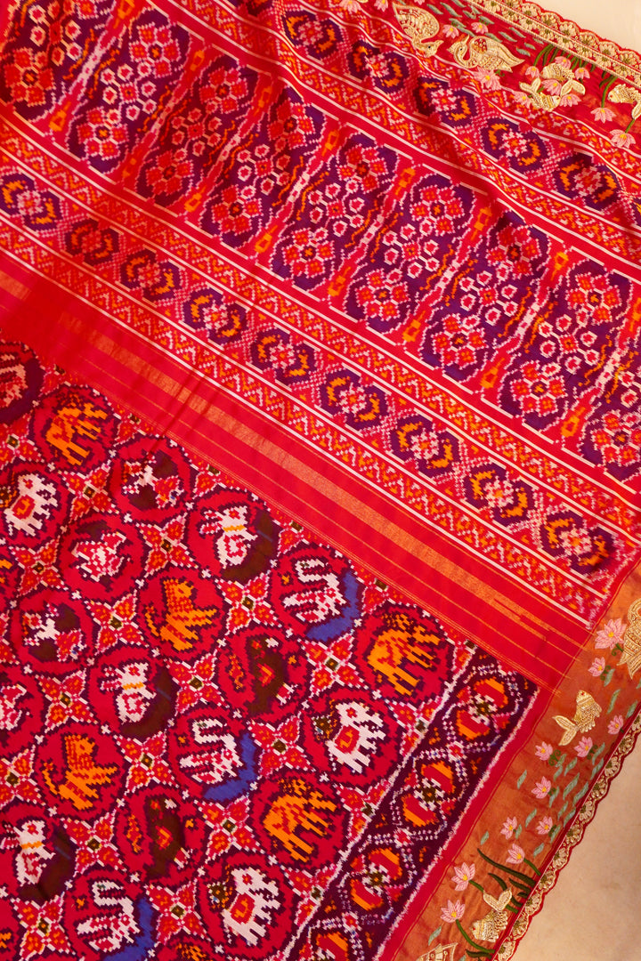 Jal Tarang – Red Bridal Pure Patola Silk Fish Motif Saree