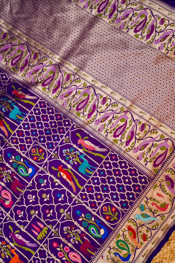 Handwoven Banarasi Pure Meenakari Shikargah Katan Silk Saree View 1