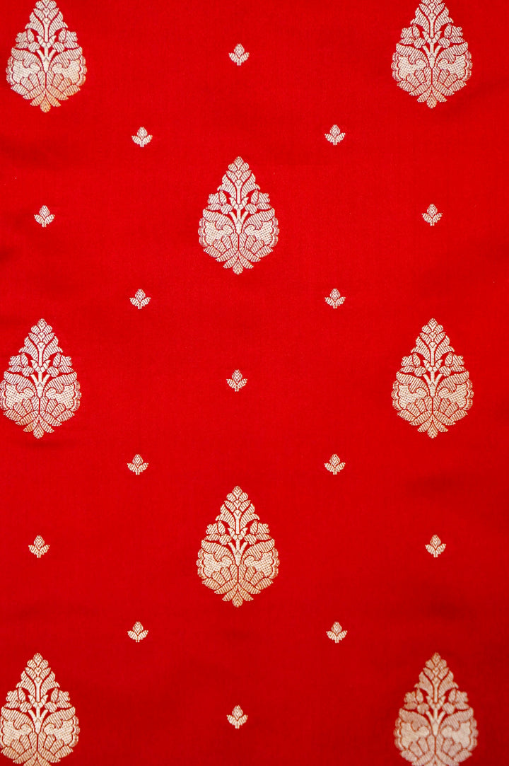 Bridal Banarasi Red Mashru Silk Suit Set with Jangla Dupatta