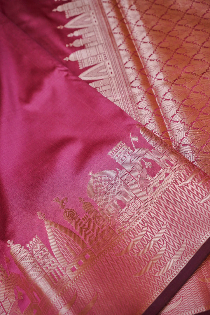 Rose Whisper Soft Pink Banarasi Modal Ghat Design Silk Saree View 3