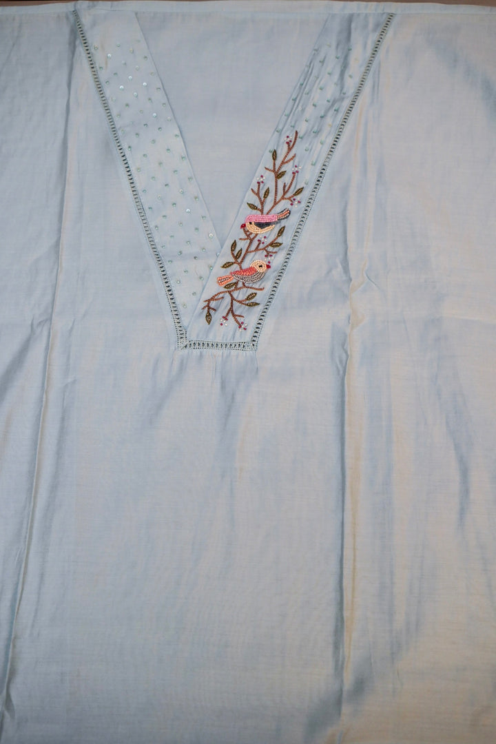 Sky Blue Chanderi Silk Suit Set with Thread Embroidery Work