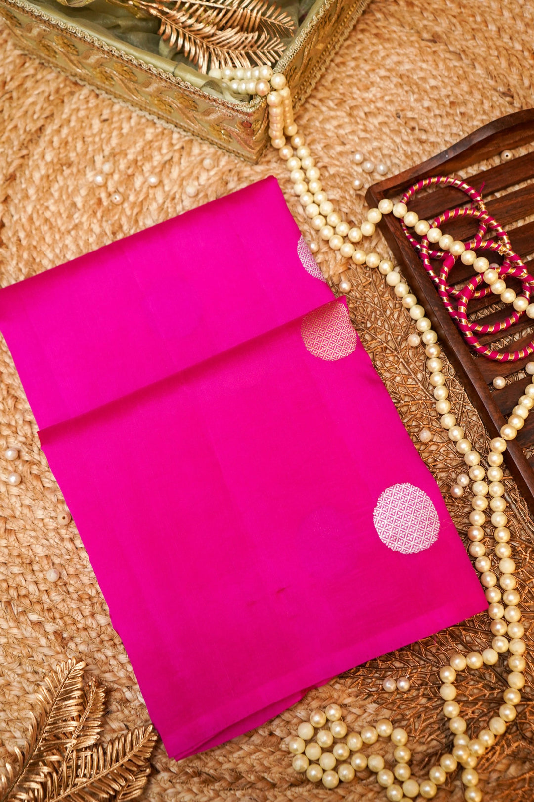 Pink Pure Katan Silk Saree with Gola Boota &amp; Heavy Pallu