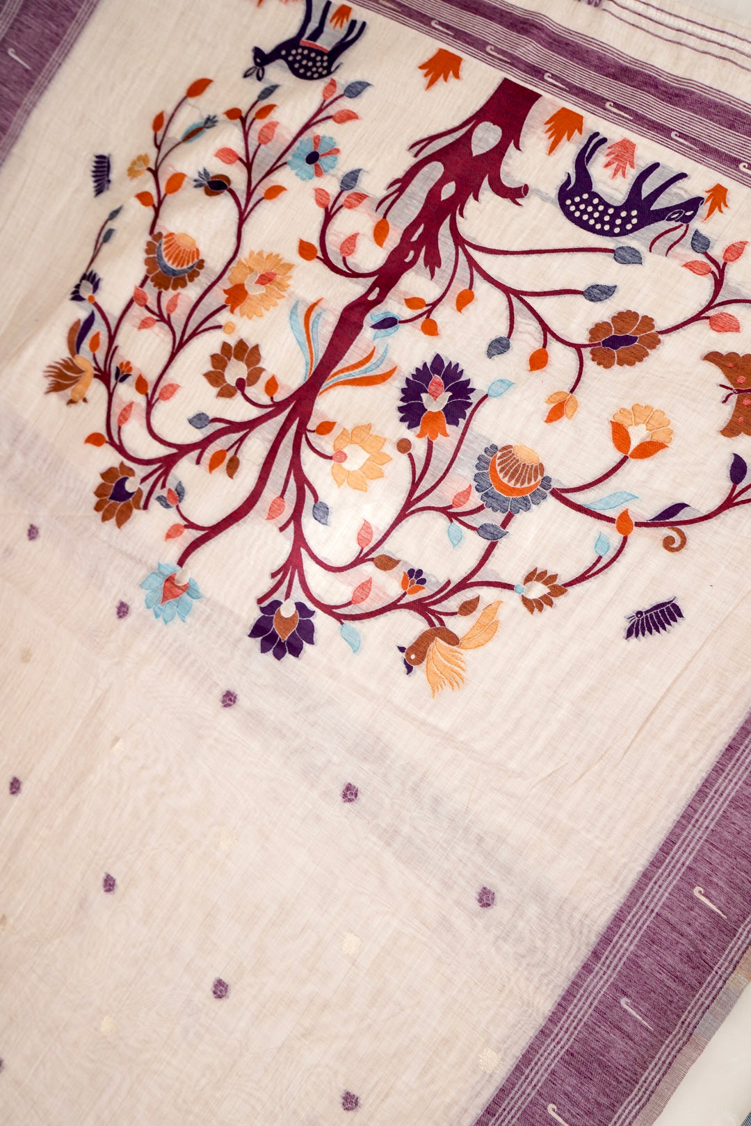 Elegant White Cotton Silk Saree with Thread Zari Bootidar Weave Jamdani Inspired Pallu View 2