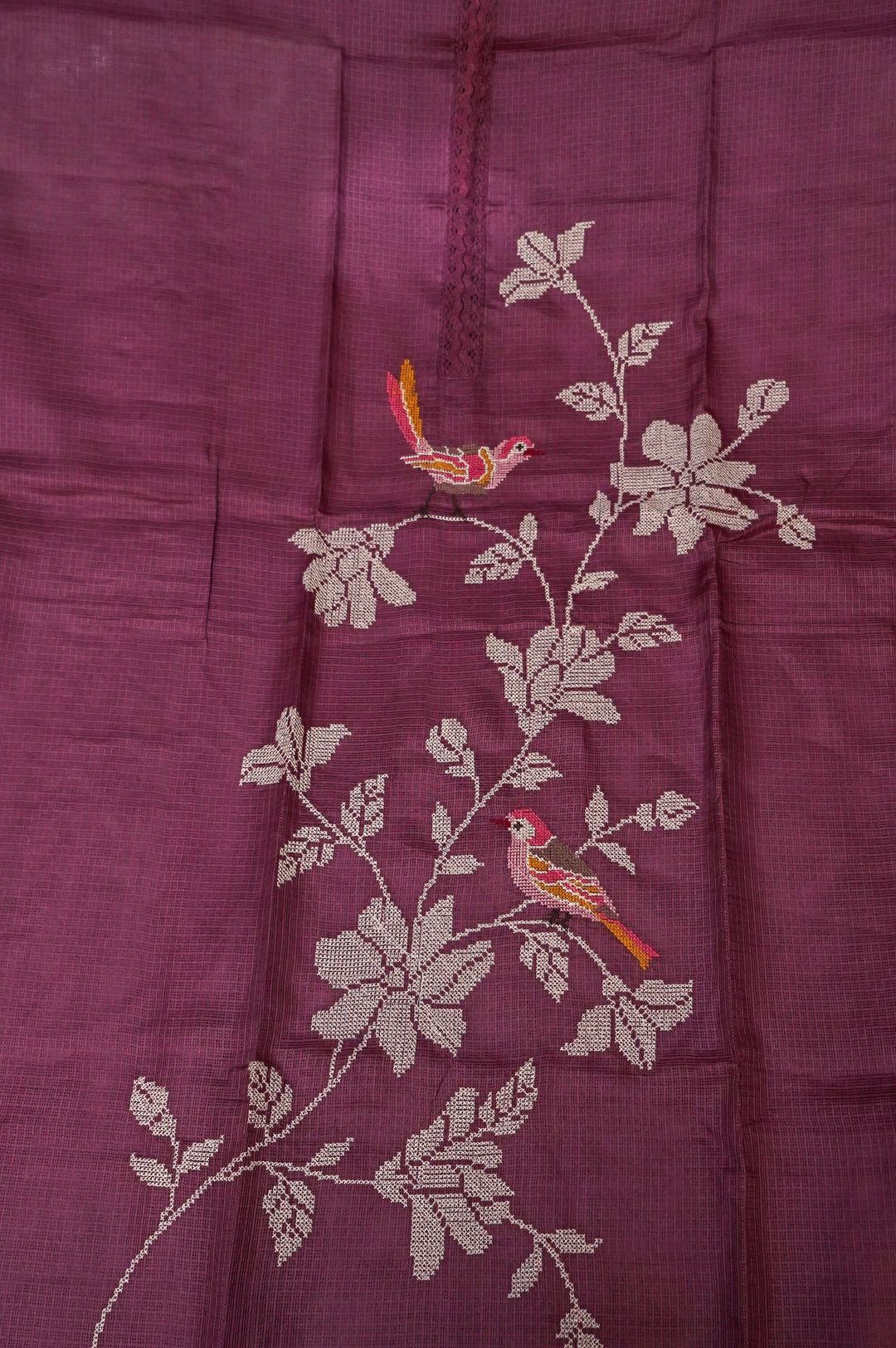 Onion Pink Pure Kota Suit Set with Cross Stitch Embroidery View 5