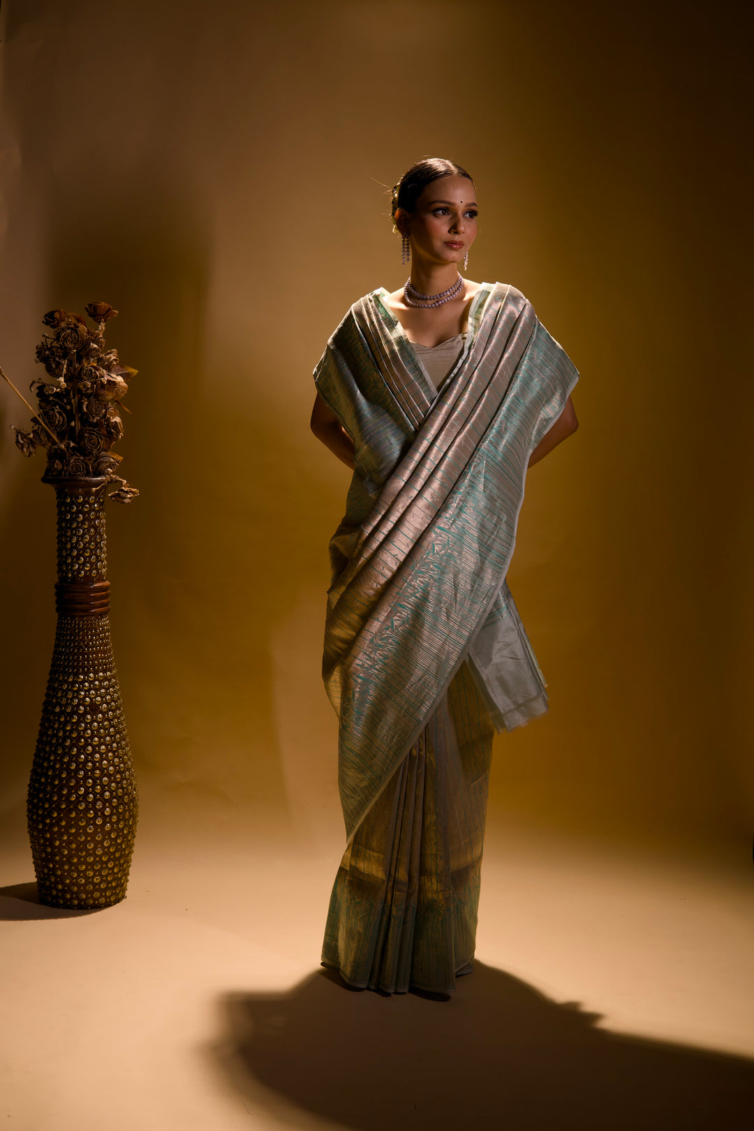 Handloom Pure Banarasi Brocade Silk Bamboo Shoot Inspired Contemporary Designer Saree View 7