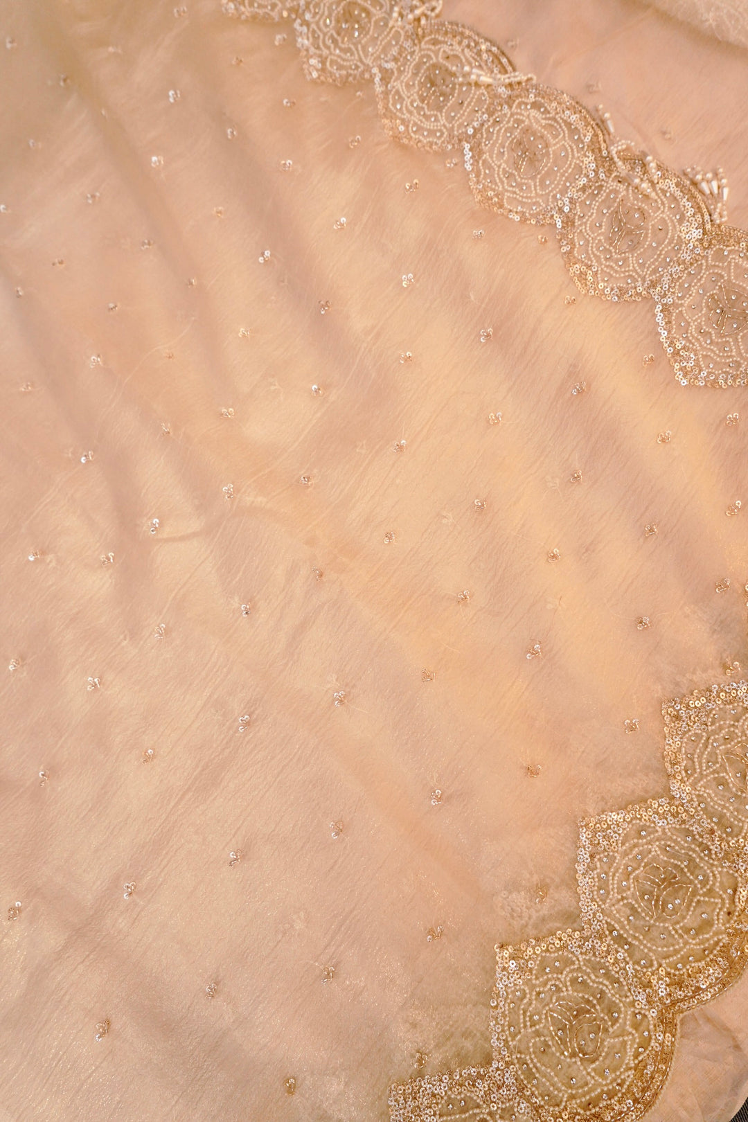 Elegant Pure Silver Crush Tissue Saree with Pearl &amp; Sequin Embroidery