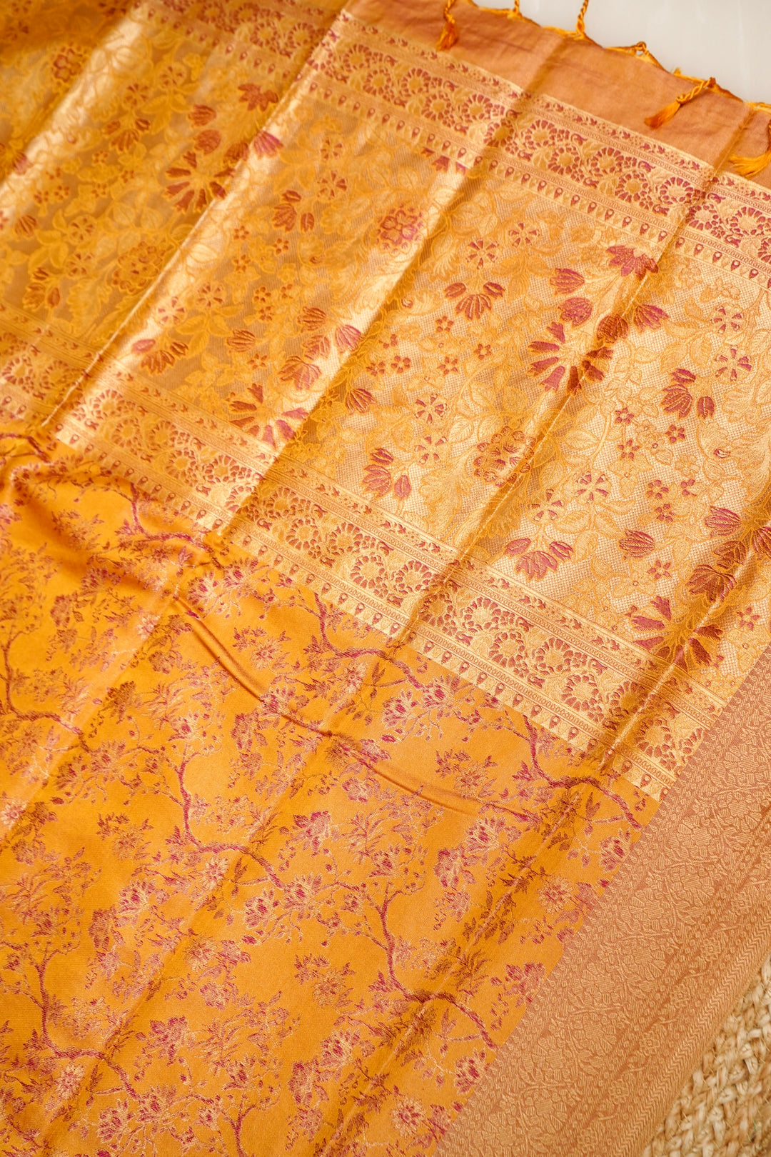 Mustard Yellow Handwoven Banarasi Pure Tanchoi Silk Saree