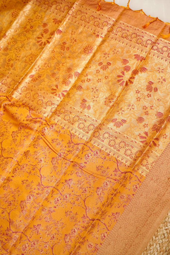Mustard Yellow Handwoven Banarasi Pure Tanchoi Silk Saree