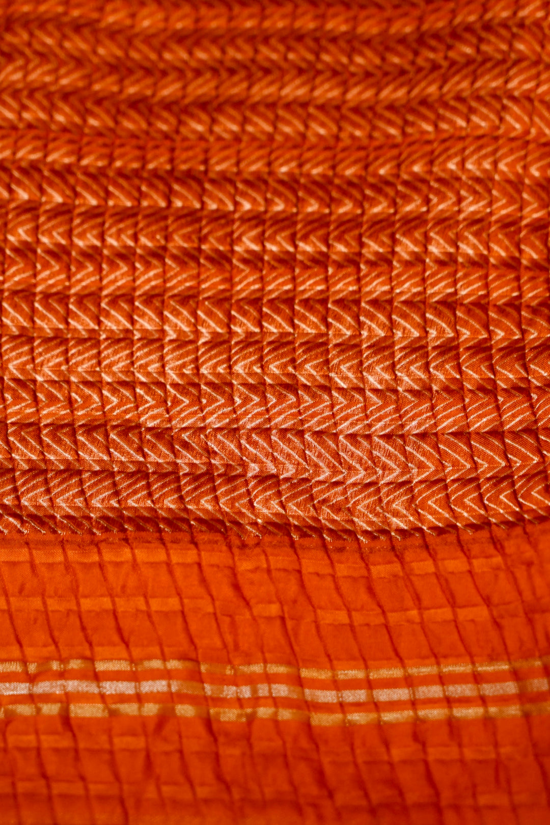 Rust Orange Checkered Grace Pure Banarasi Crush Organza Silk Saree Blouse