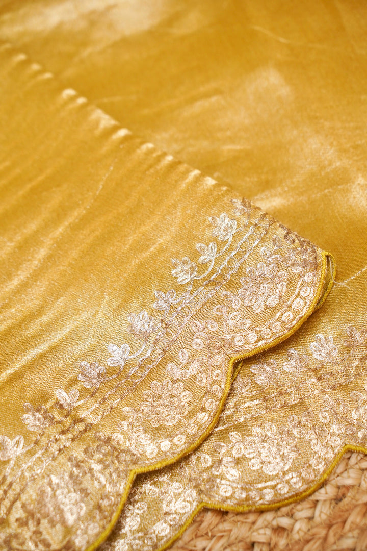 Opulent Golden Banarasi Soft Brocade Saree with Pita Zari Hand Embroidery