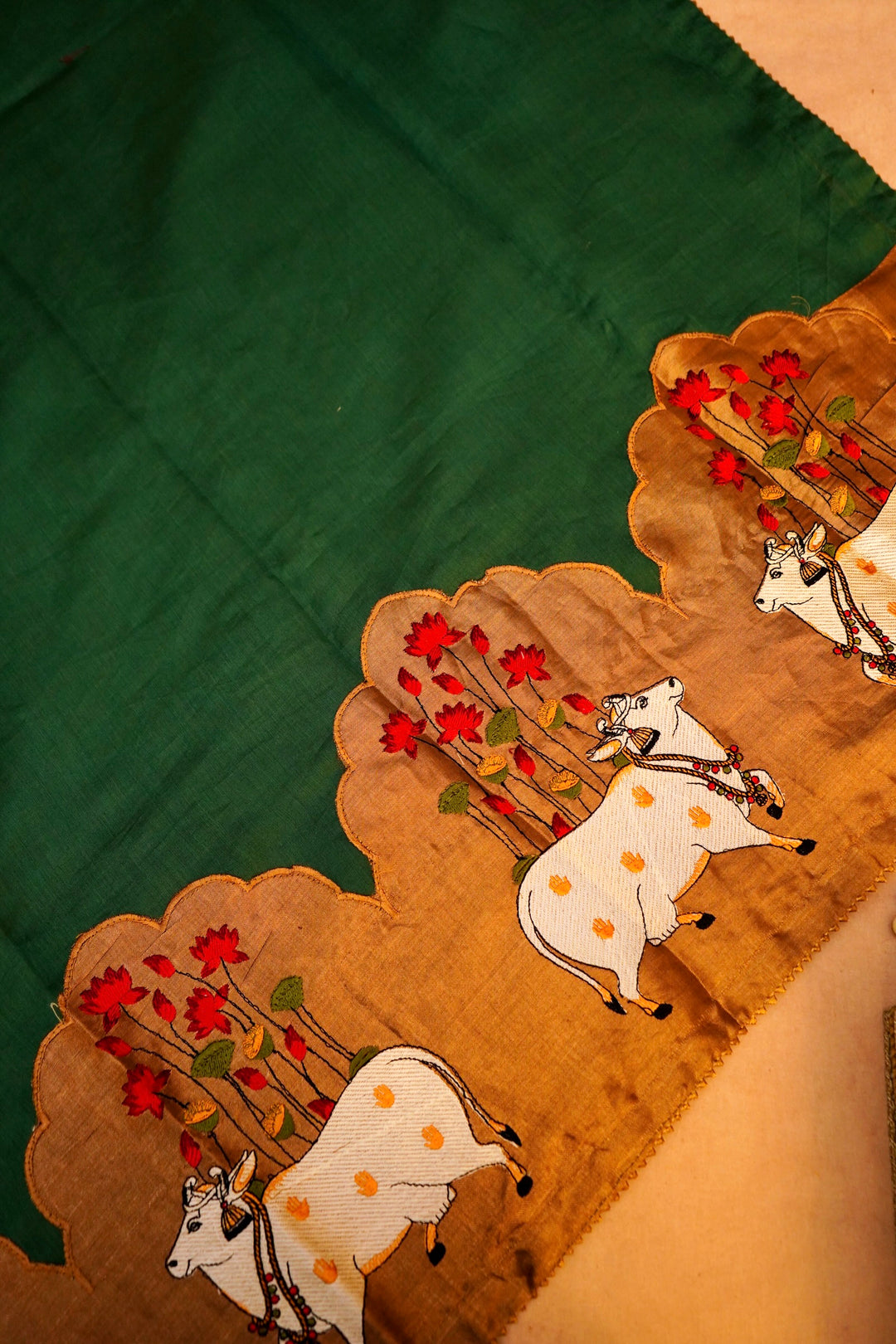 Regal Green Chanderi Silk Suit Zardozi & Pichwai Embroidered Royal Ensemble