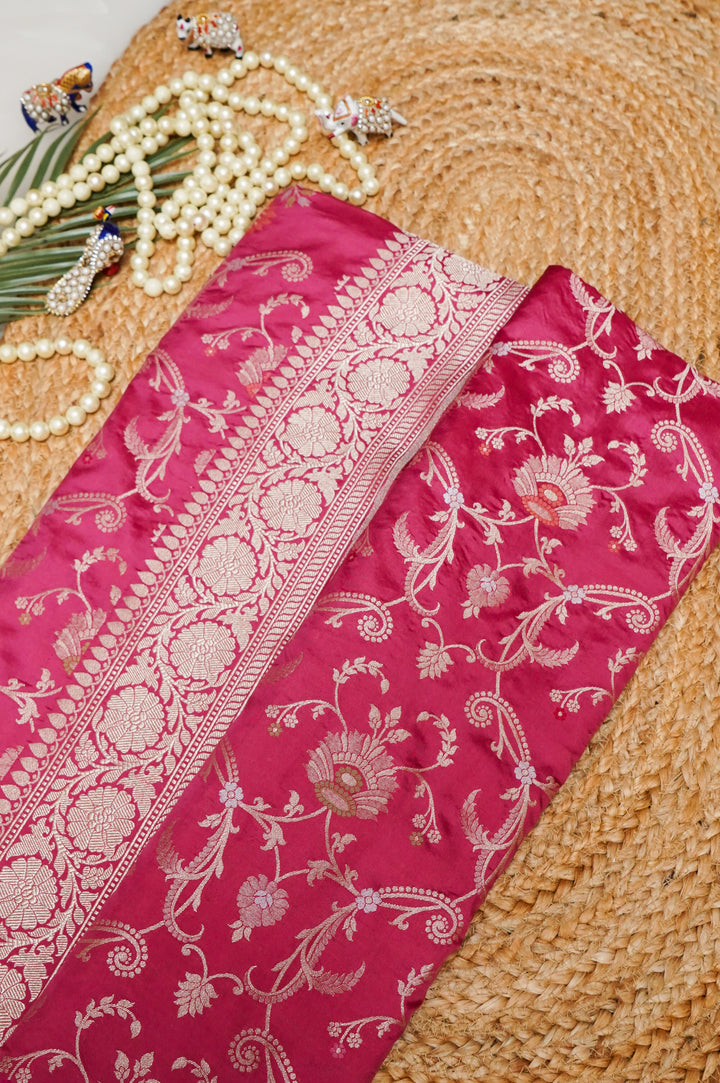 Pink Pure Banarasi Handloom Katan Jangla Meenakari Saree