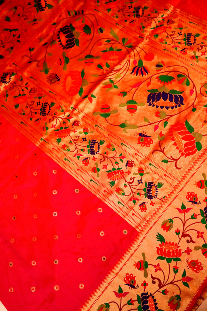 Bridal Reddish Pink Katan Silk with Paithani Pattern Saree