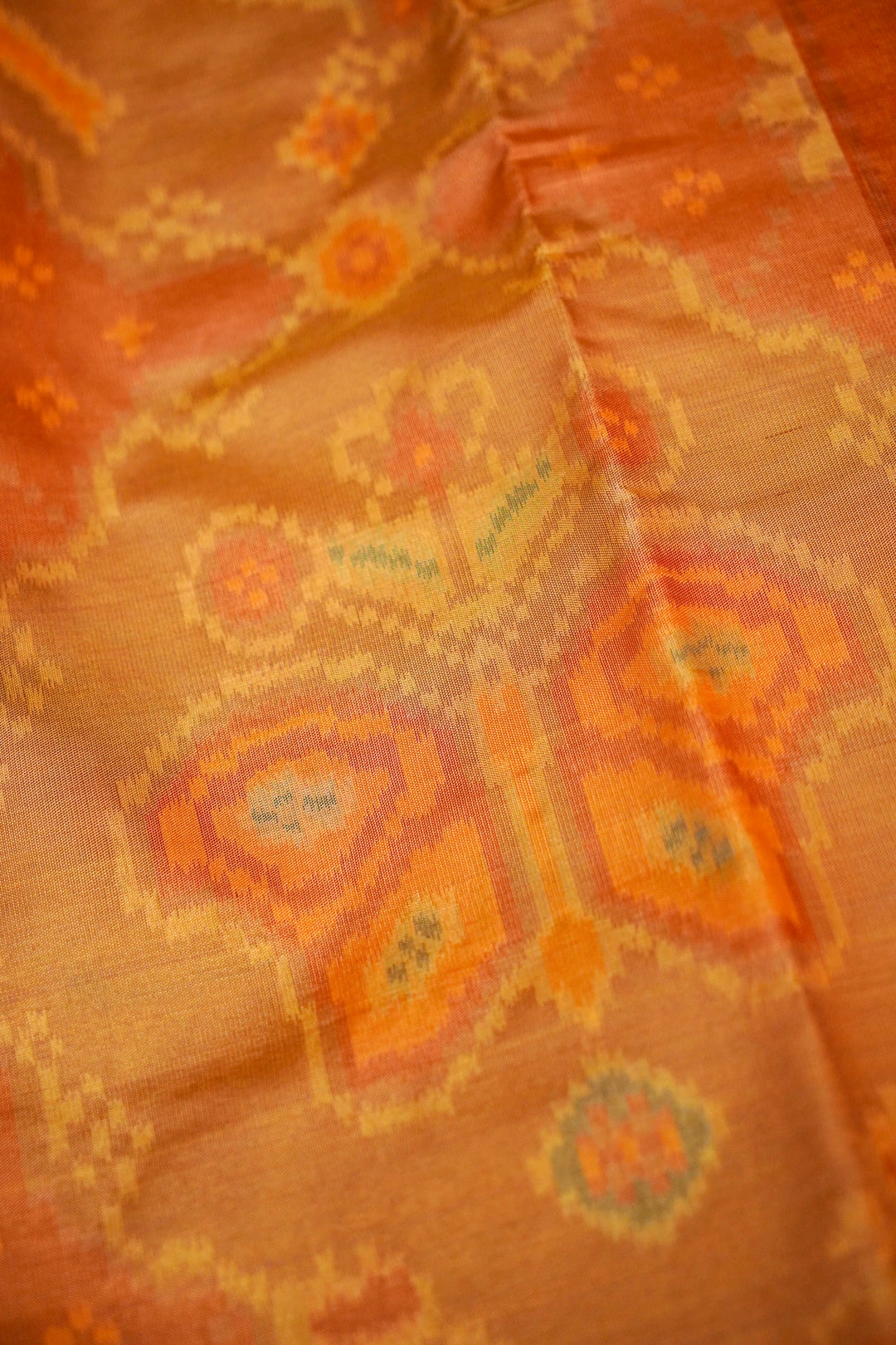 Copper Gold Banarasi Silk Tissue Saree with Ikkat Patola Inspired Weave