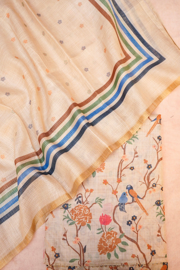 Pastel Yellow Chanderi Tissue Silk Suit Set with French Knot Embroidery Work