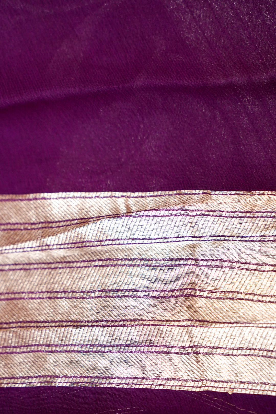 Dark Purple Pure Georgette Saree with Zari Weave Jangla Design