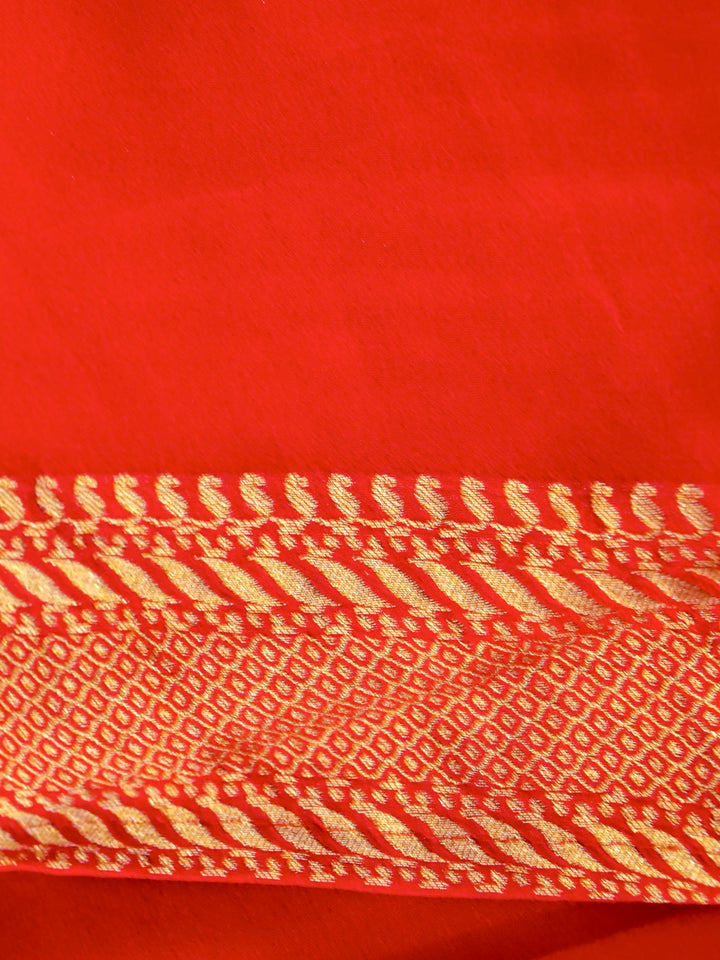 Vibrant Red Banarasi Khaddi Georgette Saree with Exquisite Zari Weave Checks