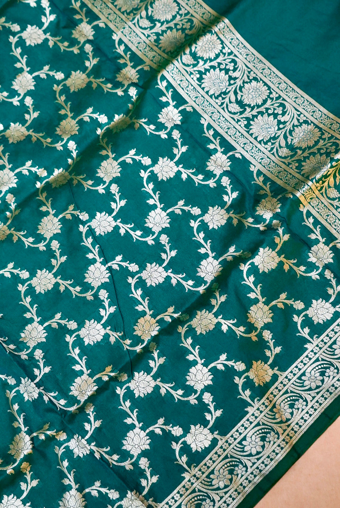 Rama Green Banarasi Katan Silk Suit with Bootidar Top and Jaal Dupatta