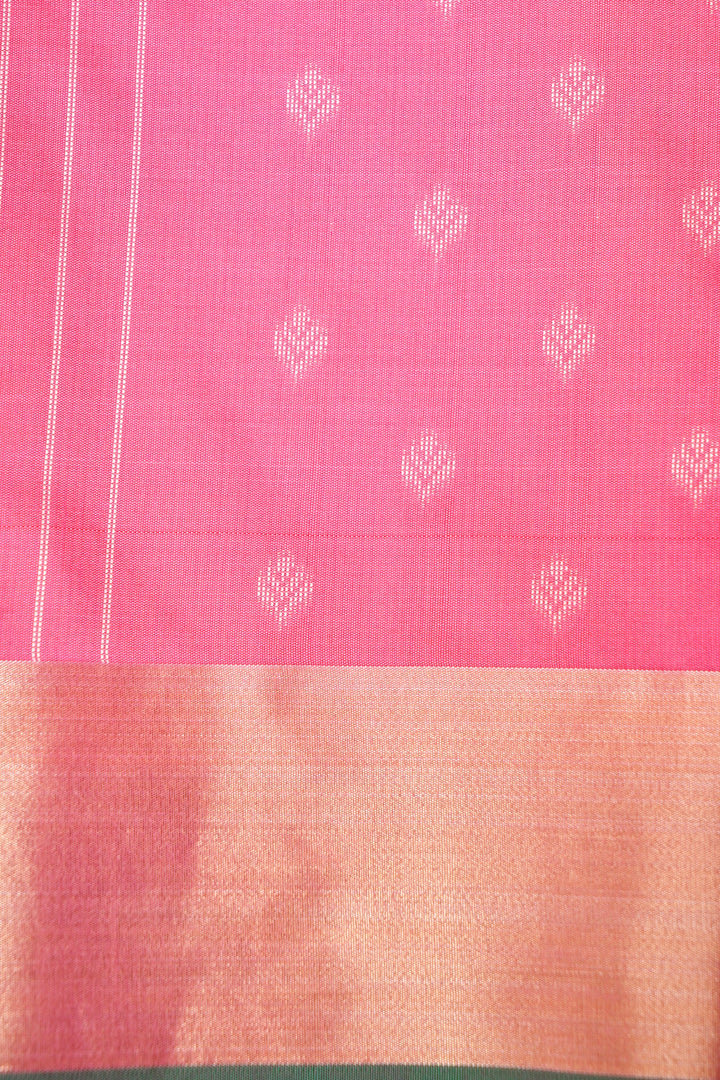 Peach Soft Silk Kanjivaram Inspired Saree with Contrast Thread Weaving