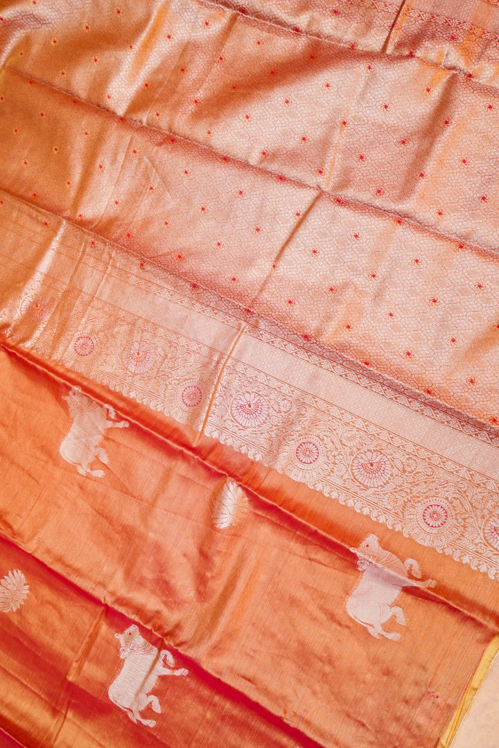 Rose Gold Banarasi Tissue Silk Saree with Zari Nandi Motifs