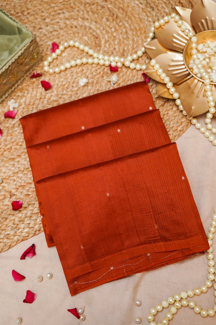 Rust Orange Peacock Motif Pure Silk Banarasi Saree View 1