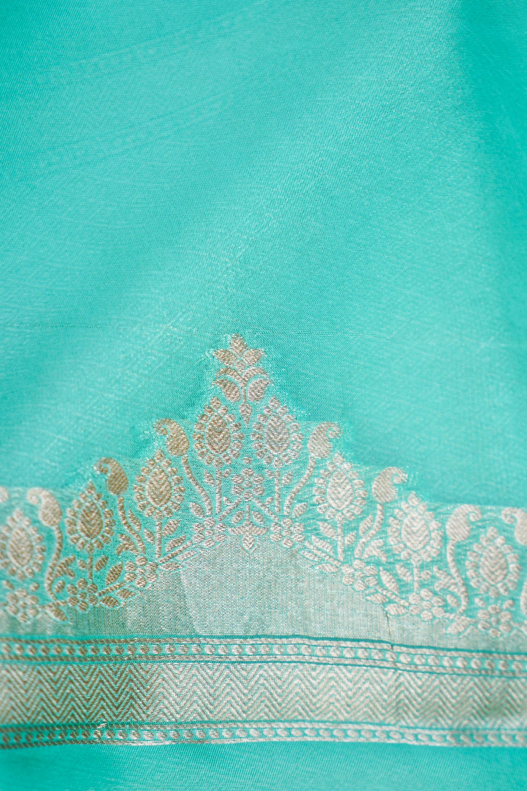 Aqua Blue Banarasi Kora Silk Saree with Zari Woven Laheriya Border
