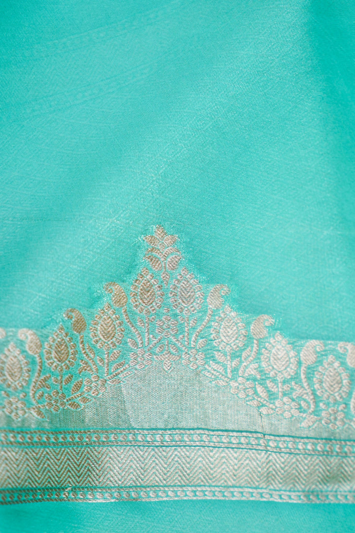 Aqua Blue Banarasi Kora Silk Saree with Zari Woven Laheriya Border