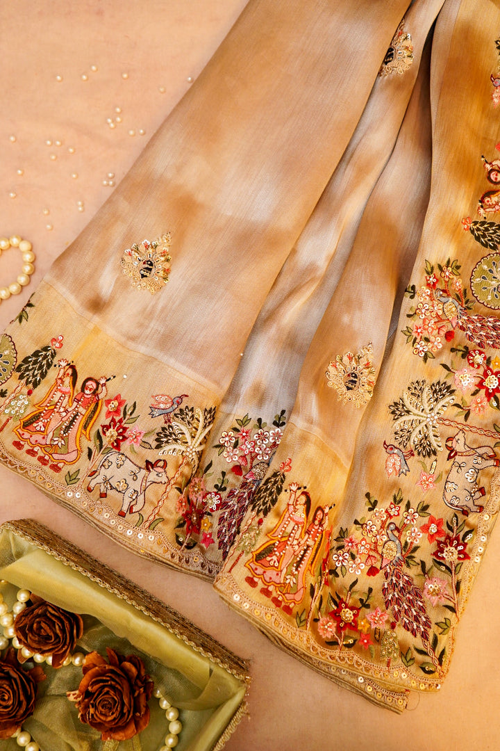 Tanmaya – Designer Copper Gold Tissue Silk Saree