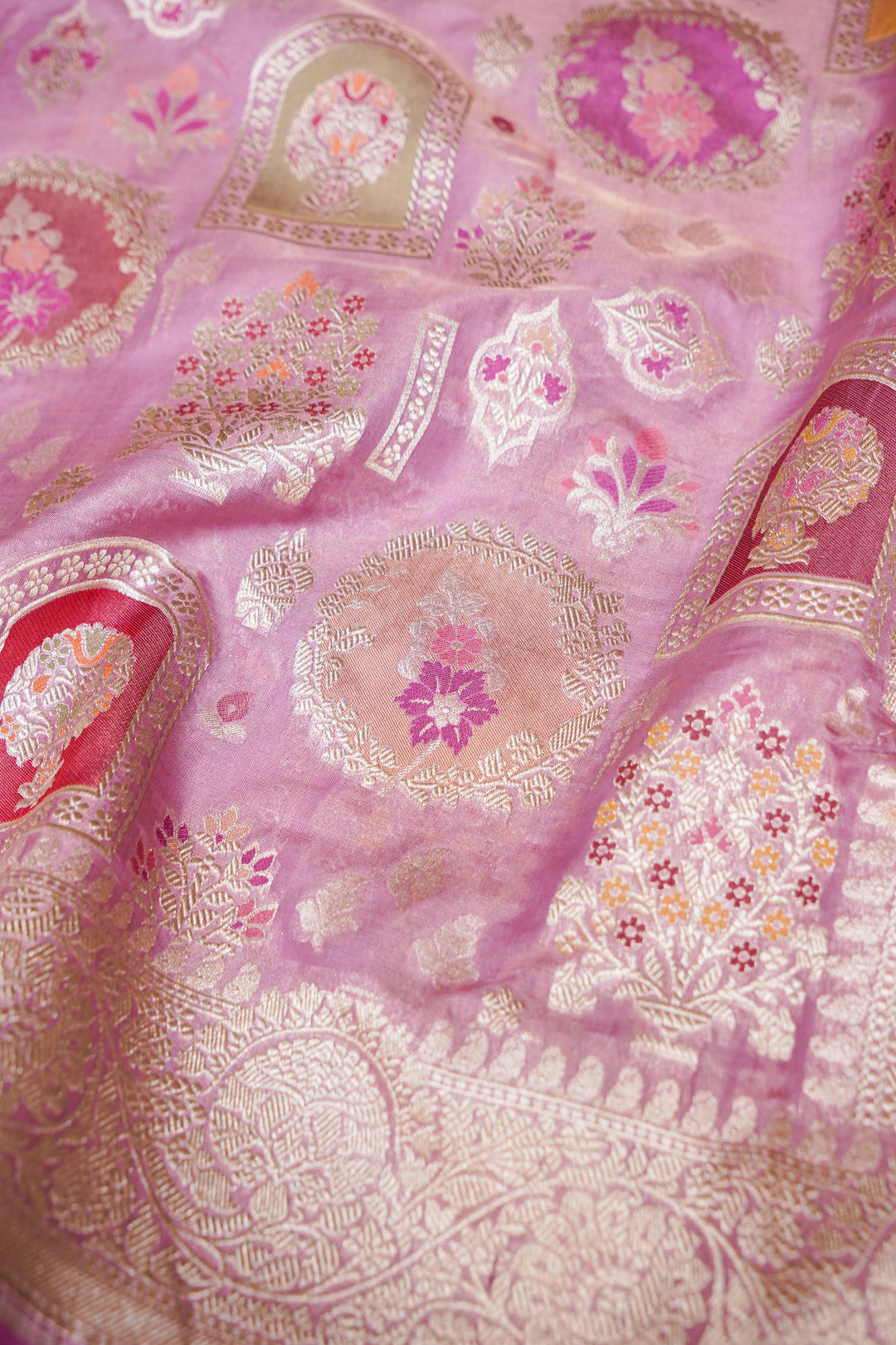 Handwoven Lavender Pure Tissue Katan Silk Meenakari Jaal Saree