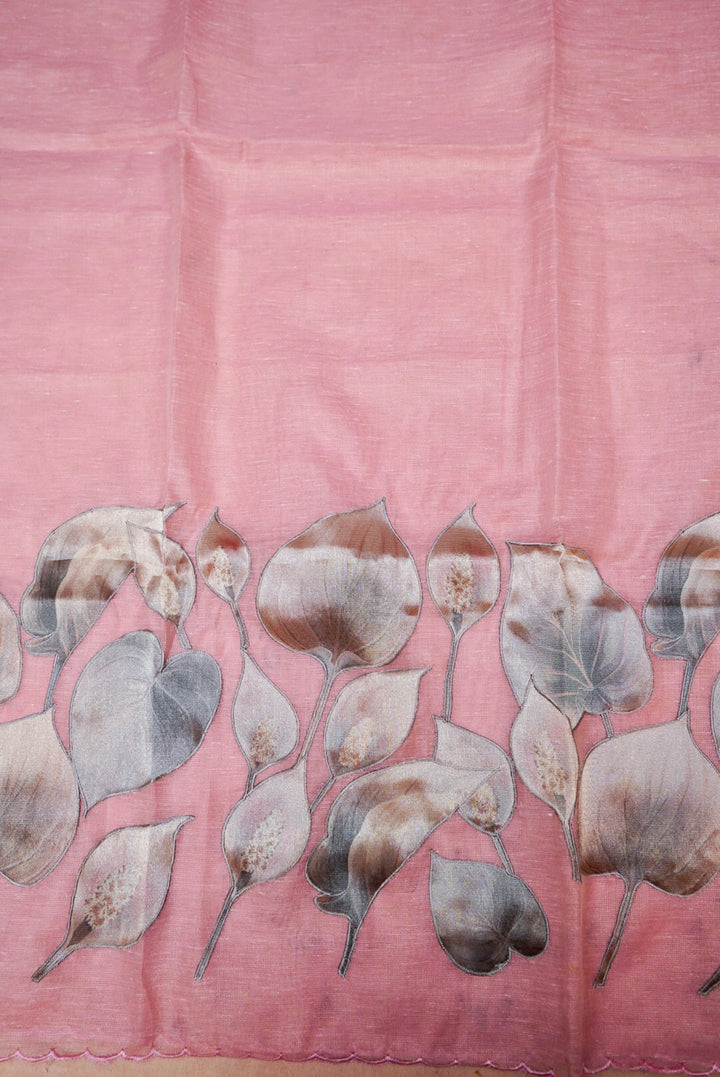 Pink Pure Chanderi Tissue Silk Suit with Applique Work and Dupatta