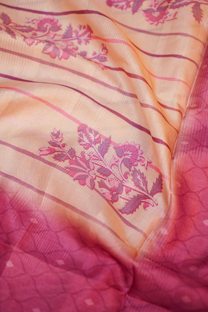Banarasi Chanderi Tussar Silk Suit with Pink Contrats Dupatta