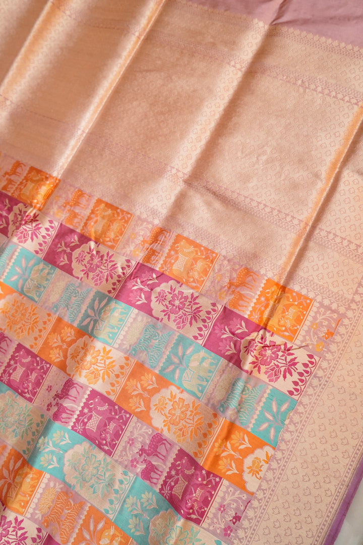 Handwoven Rangkat Banarasi Pure Katan Silk Saree with Zari & Thread Woven Animal Motif