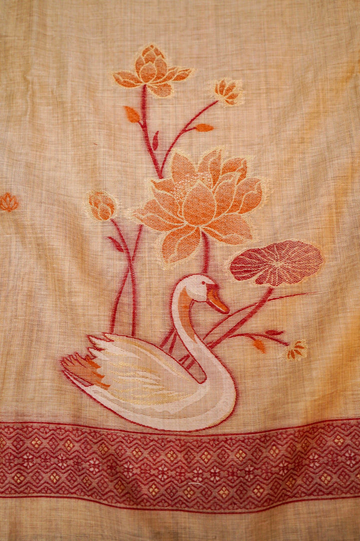 Beige Gold Cotton Silk Suit Set with Resham Embroidery