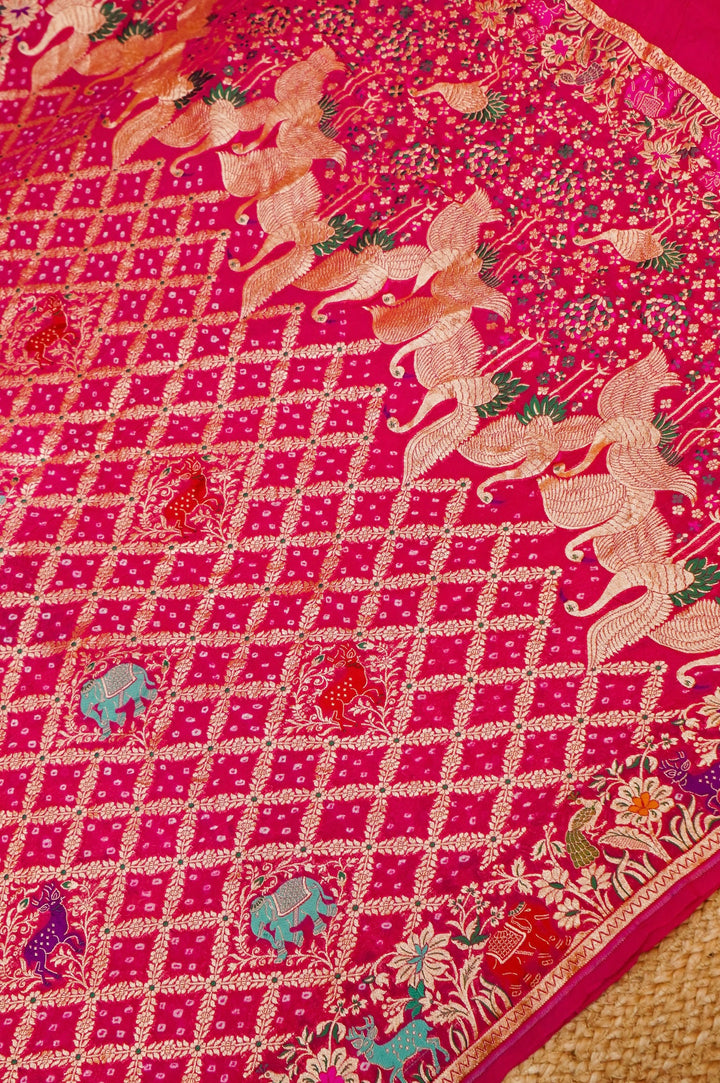 Bandhej Meenakari Bridal Grace Handwoven Pure Khaddi Georgette Saree View 2