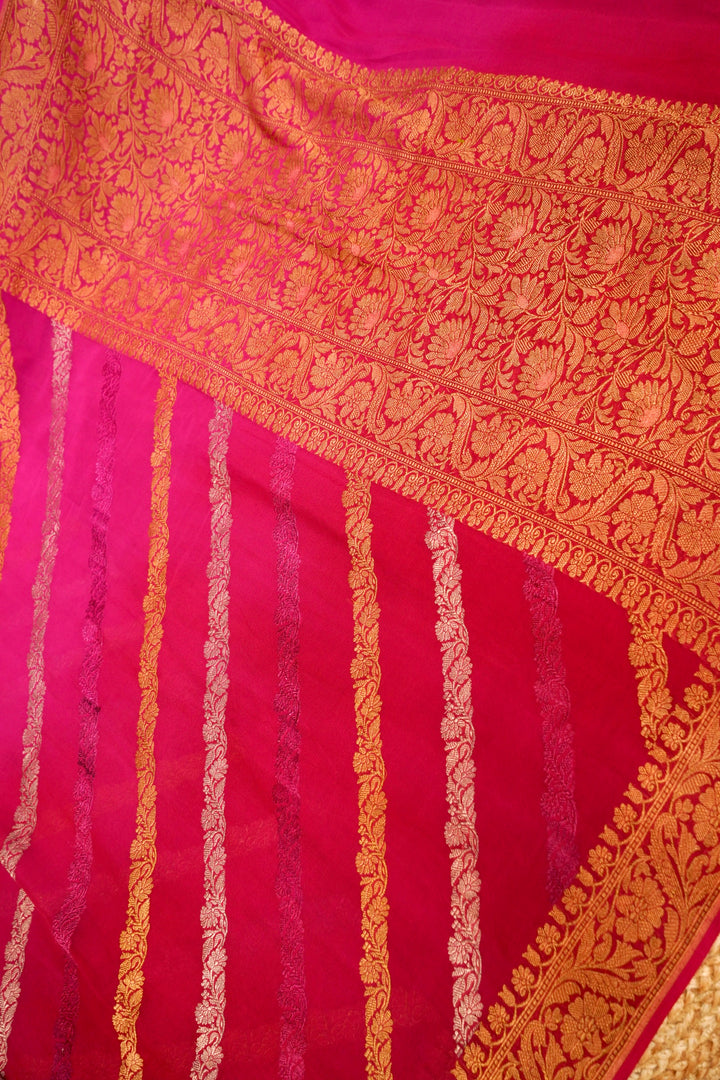Handloom Pink Pure Banarasi Khaddi Georgette Saree with Ombre Dye &amp; Antique Zari Weaving