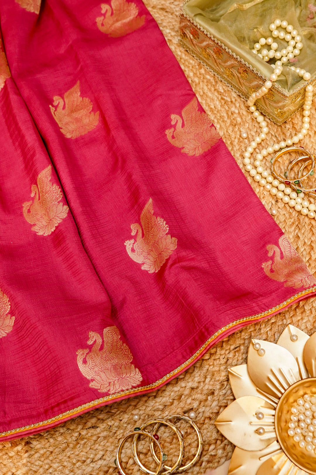 Fuchsia Pink Soft Silk Saree with Designer Buddha Inspired Blouse View 1