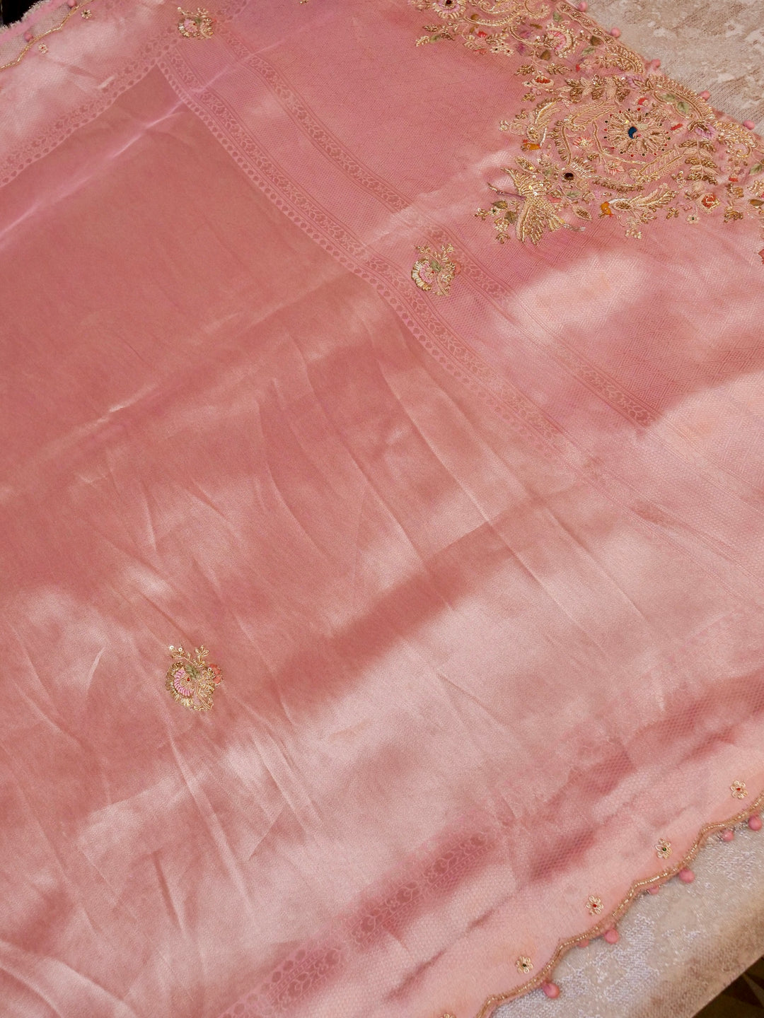 Banarasi Soft Silk Brocade Saree with Meenakari Zardozi Hand Embroidery