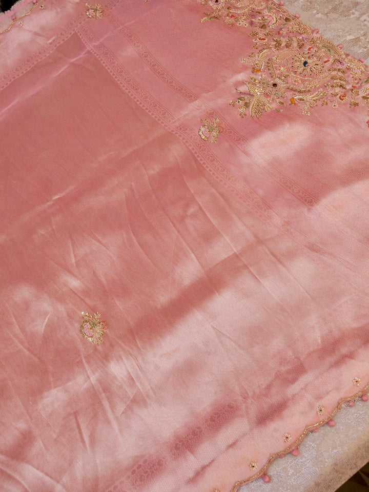 Banarasi Soft Silk Brocade Saree with Meenakari Zardozi Hand Embroidery