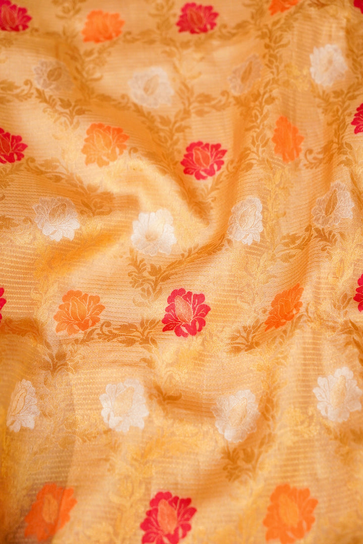 Pure Banarasi Golden Katan Tissue Silk Meenakari Jaal Saree