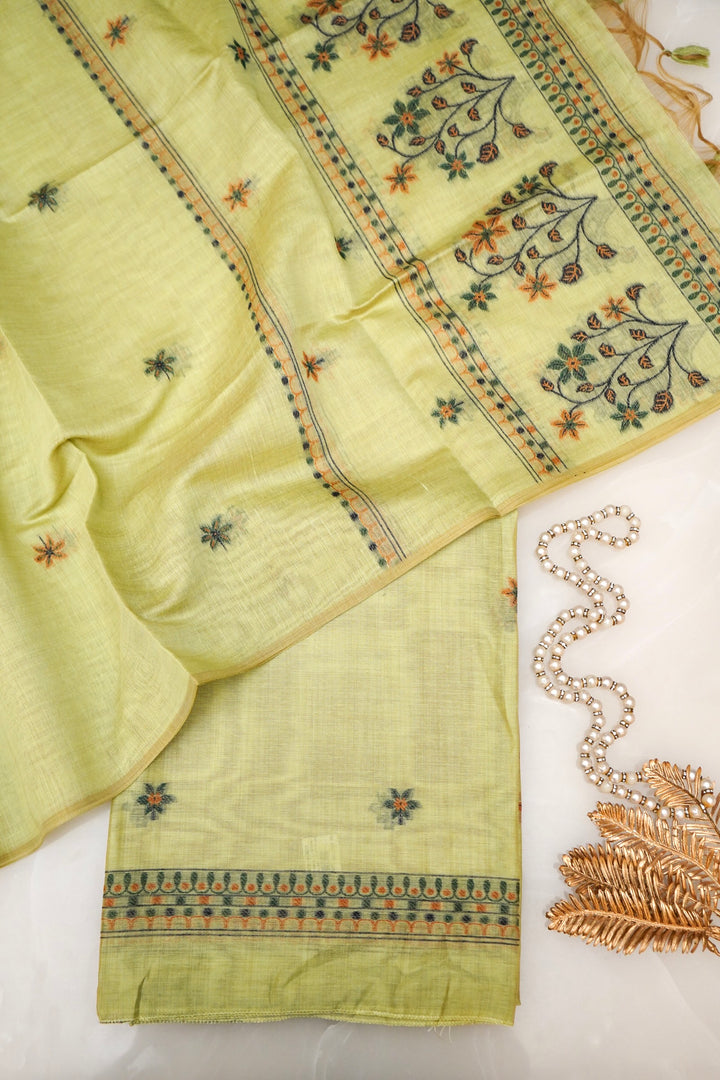 Elegant Pastel Green Meenakari Floral Cotton Silk Suit Set