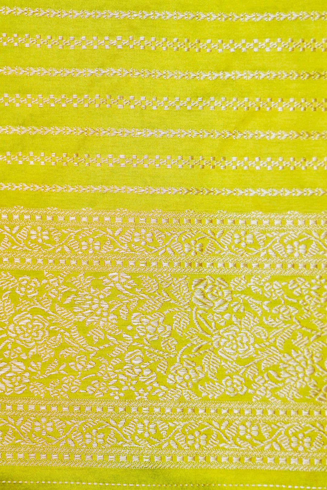 Vibrant Grace in Neon Green Mashru Silk Saree with All-Over Silver Zari Weave
