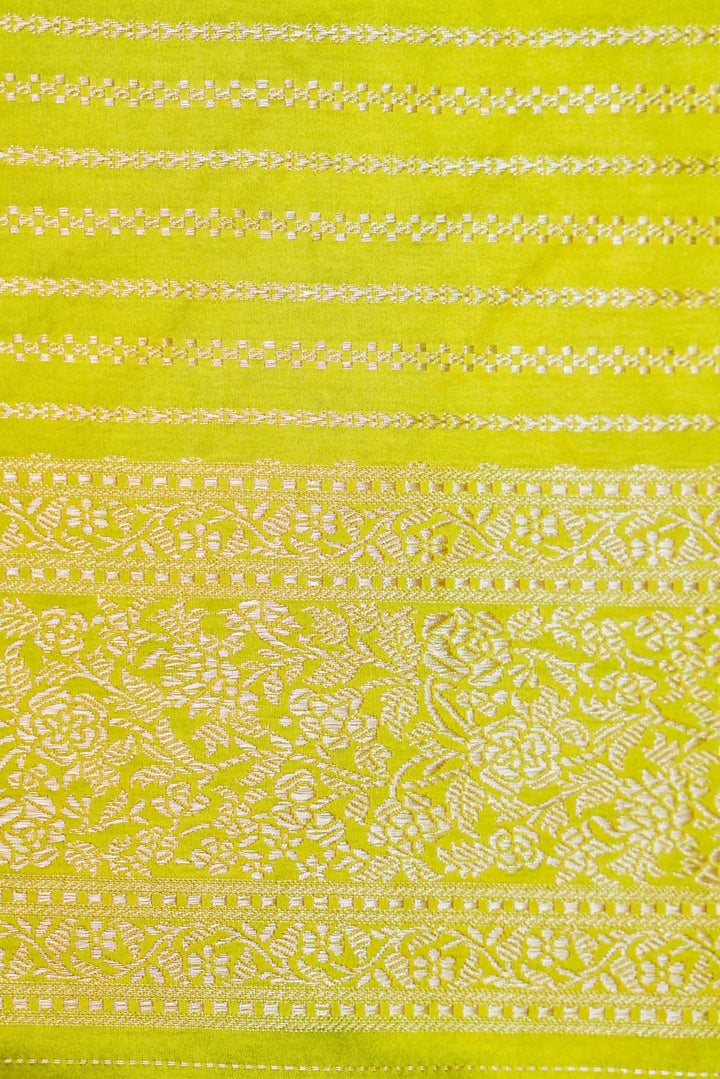 Vibrant Grace in Neon Green Mashru Silk Saree with All-Over Silver Zari Weave