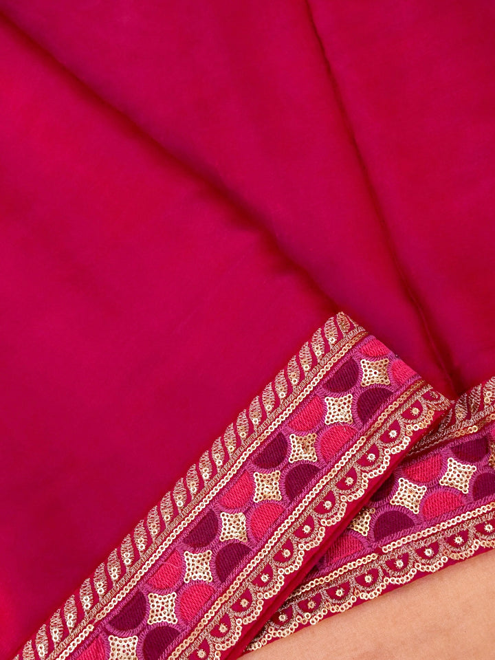 Pink Sabyasachi Inspired Textured Pure Crepe Saree with Designer Border Heavy Embroidered Silk Blouse View 3