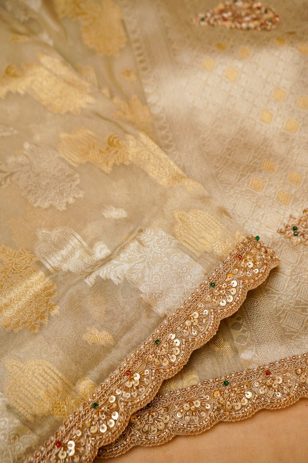 Rose Gold Sona Rupa Glow Designer Tissue Silk Embroidery Saree View 4