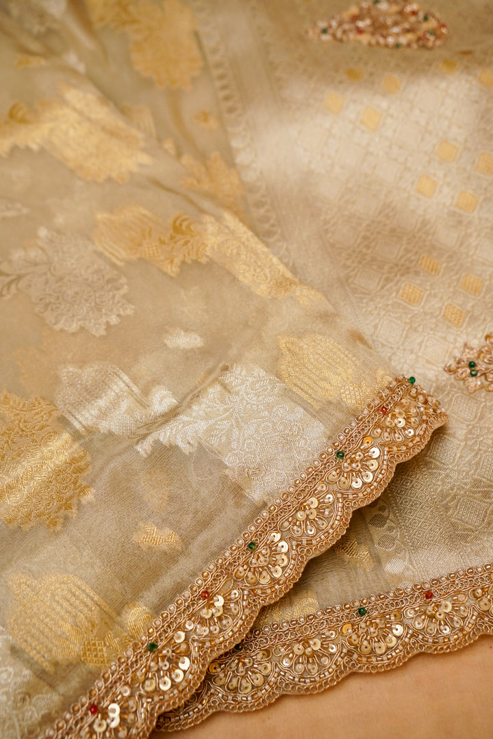 Rose Gold Sona Rupa Glow Designer Tissue Silk Embroidery Saree View 4