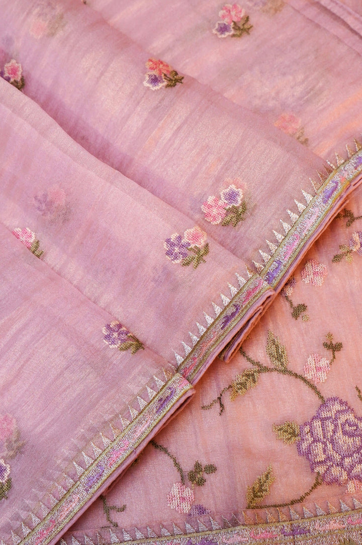 Lavender Banarasi Crush Tissue Silk Suit Set with Embroidery Work