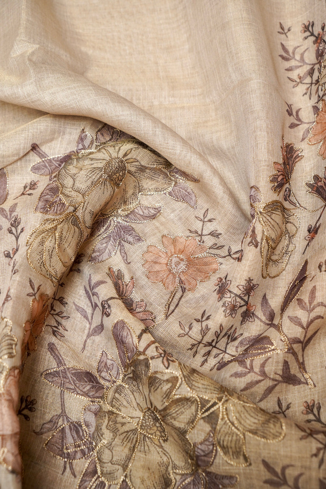 Off White Chanderi Tissue Saree with Aari Taari Embroidery Work